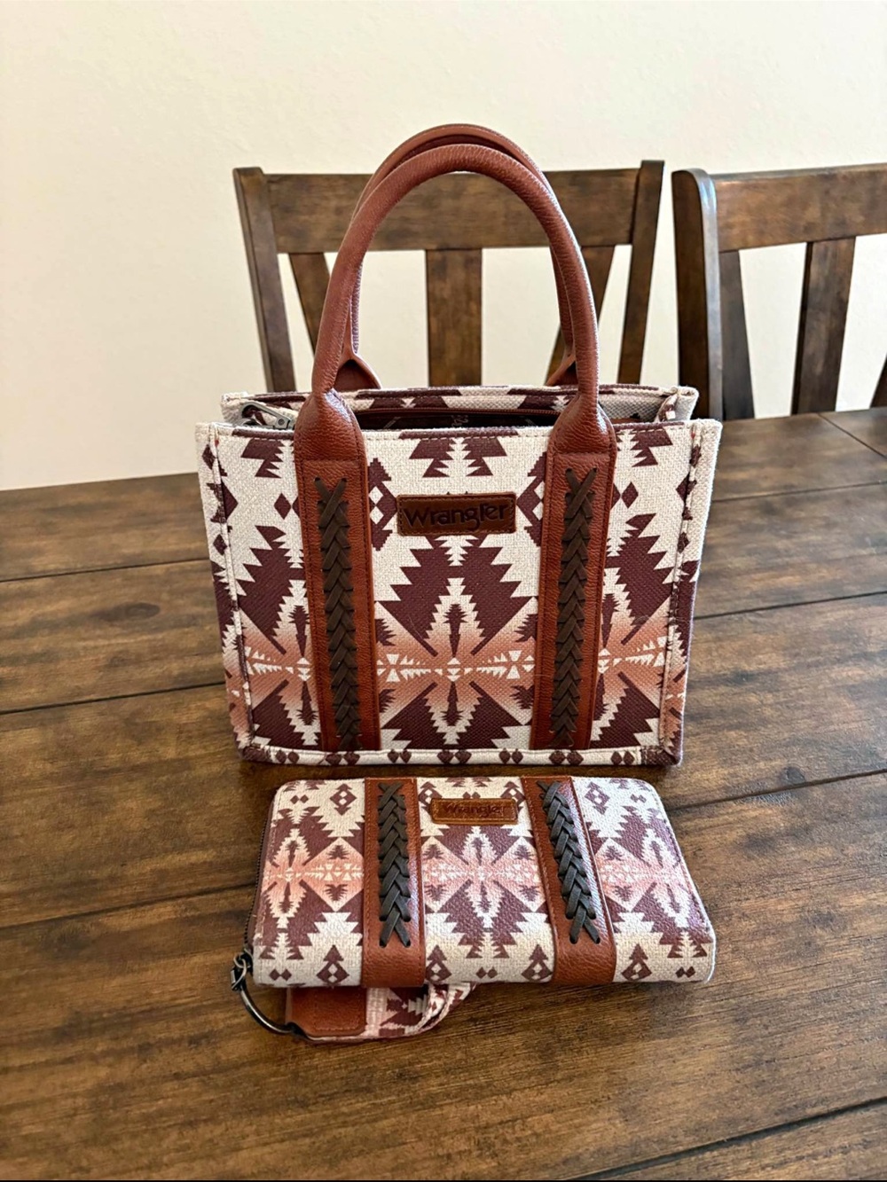 Wrangler Pink & Brown Aztec Satchel with Matching Wallet